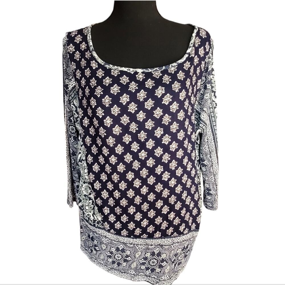 Lucky Brand Women's Size M Blue & Green 3/4 sleeve Top | GUC